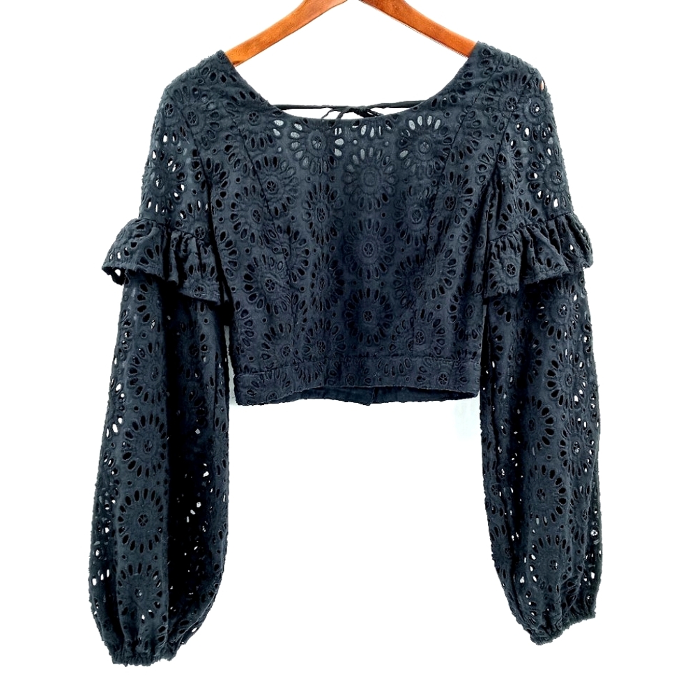 Sundress from Revolve Black Eyelet Puff Sleeve‎ Crop Top